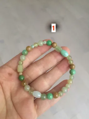 100% natural green/white type A jadeite jade bead bracelet AQ48