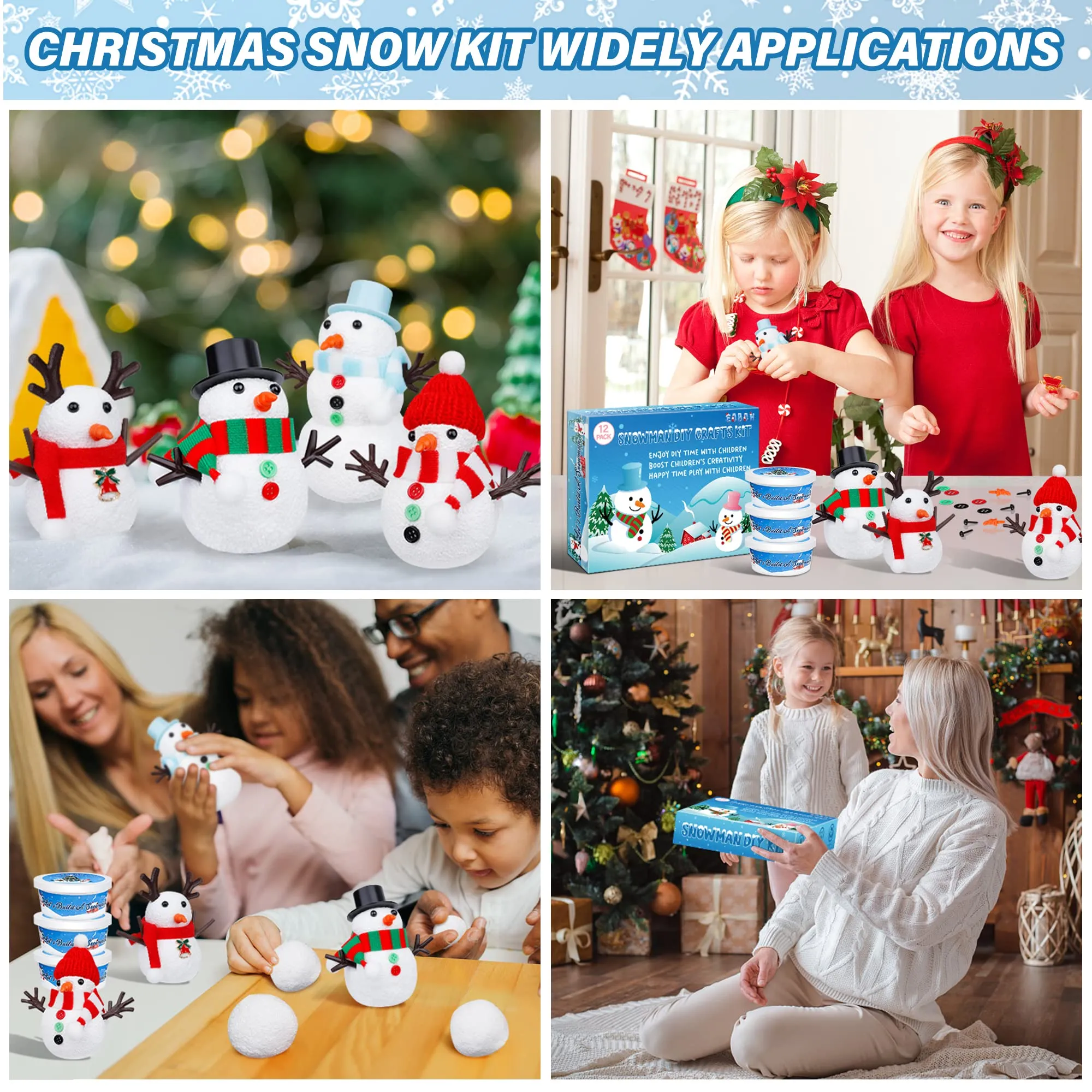 12 Pack Christmas Craft, DIY Snowman Kit for Kids, Build a Snowman Kit Indoor Decorations, Creative Kids Air Dry Modeling Clay, Xmas Activities Snowman Making Kit Gifts Toys for Holiday Favor Supplies