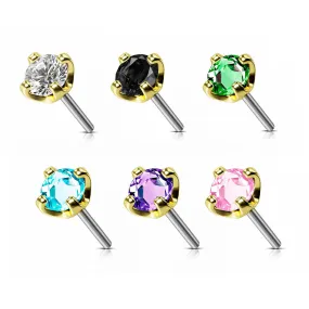 14K Solid Gold Colorful CZ Threadless Push Pin Conch Helix Labret Nose Stud