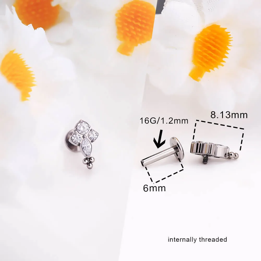 16G Titanium Internally Threaded Crystal CZ Windmill Ear Piercing Cartilage Stud Collection