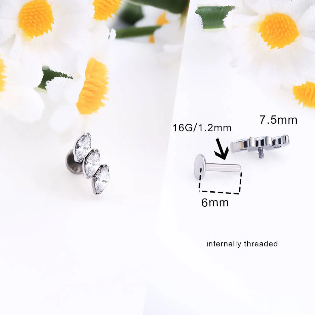 16G Titanium Internally Threaded Crystal CZ Windmill Ear Piercing Cartilage Stud Collection