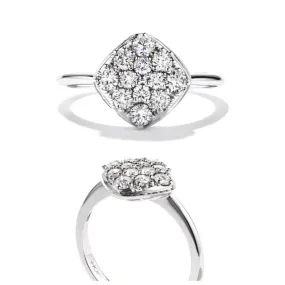 18ct White Gold Silk Pave Set Round Brilliant Cut Diamond Cluster Ring