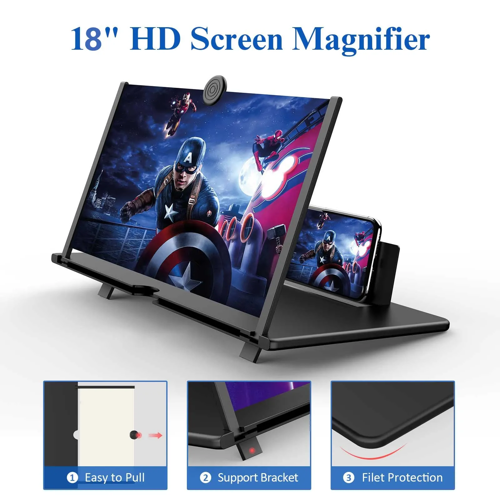 18" Screen Magnifier for Cell Phone -Fanlory 3D HD Magnifying Projector Screen Enlarger for Movies, Videos and Gaming - Foldable Phone Stand with Screen Amplifier-Compatible with All Smartphones