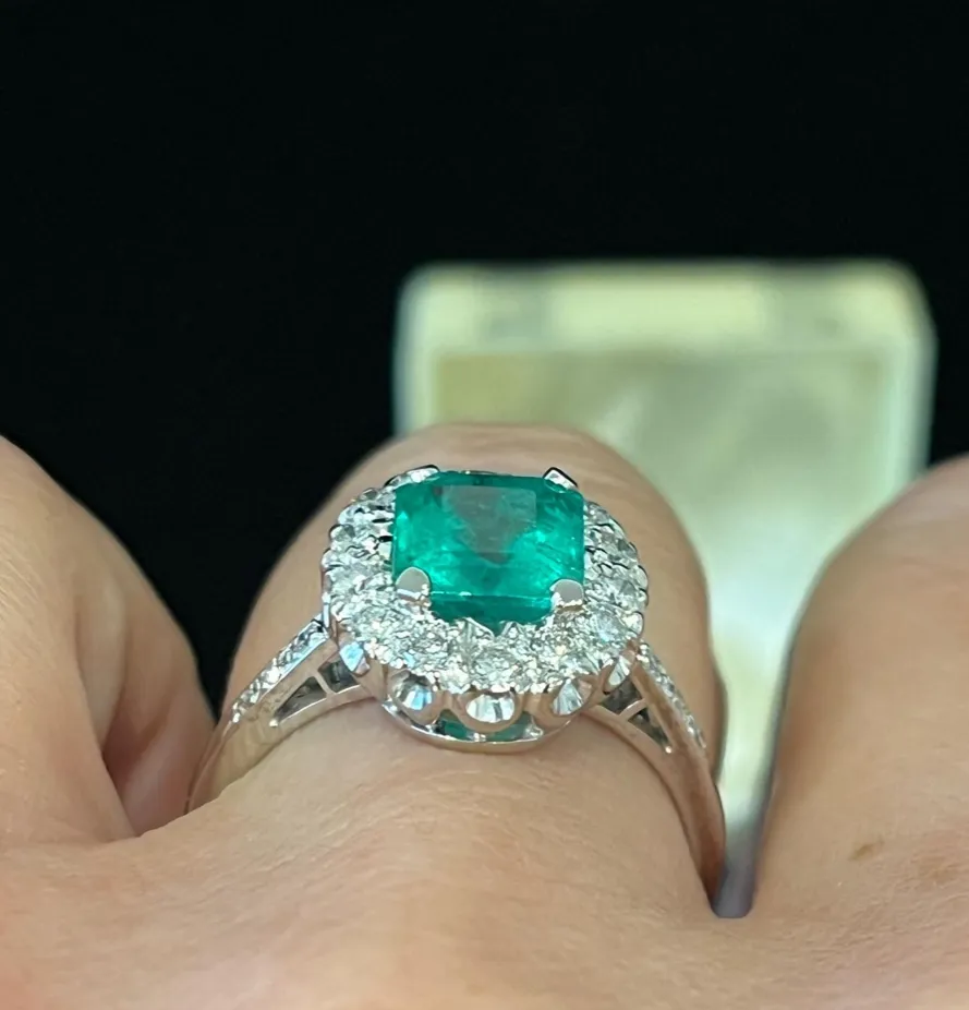 1950s 2.10ct Emerald Cluster Ring