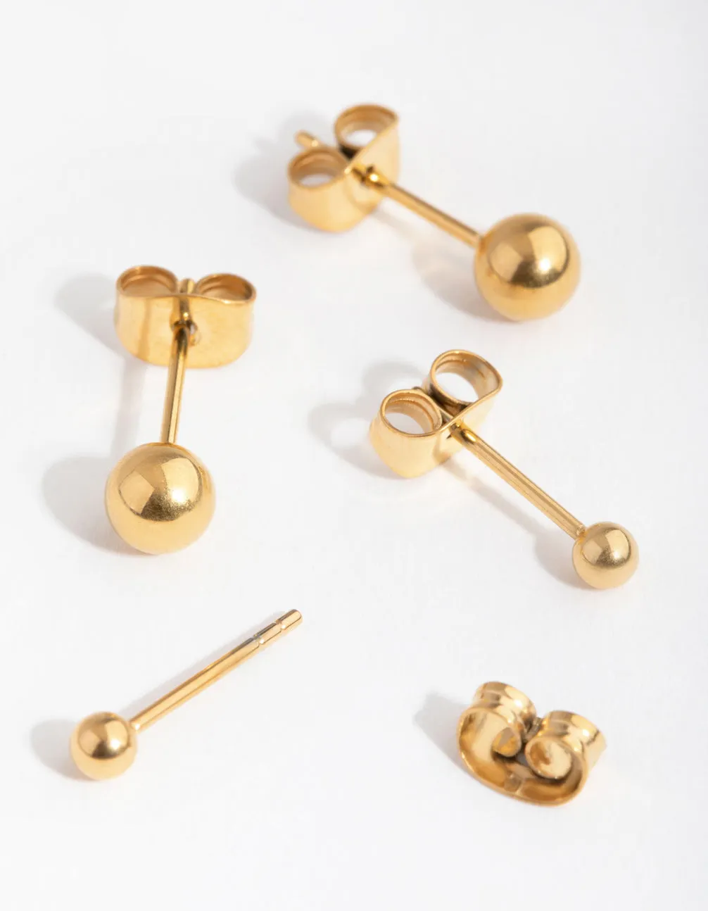 24 Carat Gold Plated Titanium Graduated Ball Stud Earrings