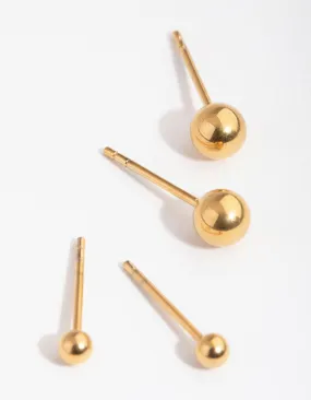 24 Carat Gold Plated Titanium Graduated Ball Stud Earrings