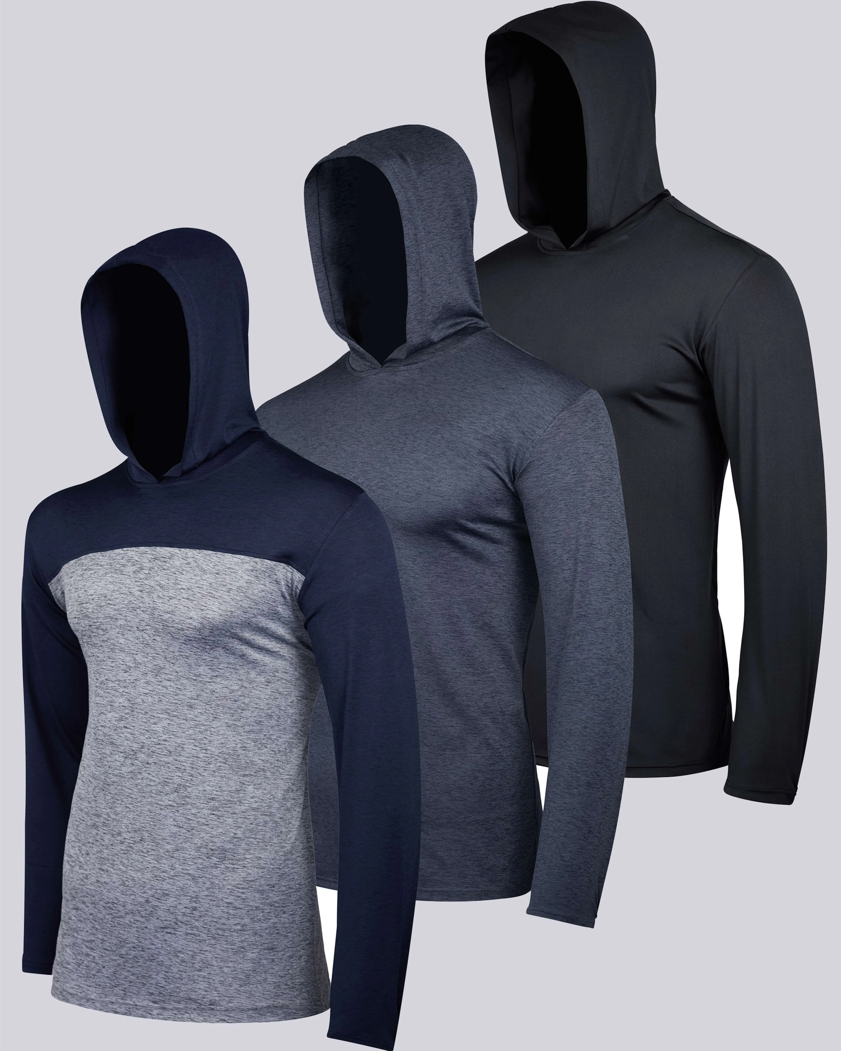 3 Pack: Mens Dry Fit Active Hoodie Pullover Sweatshirt