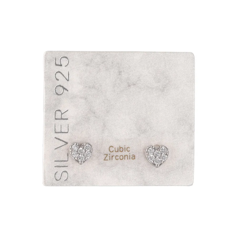 925 Silver Pave Heart Studs