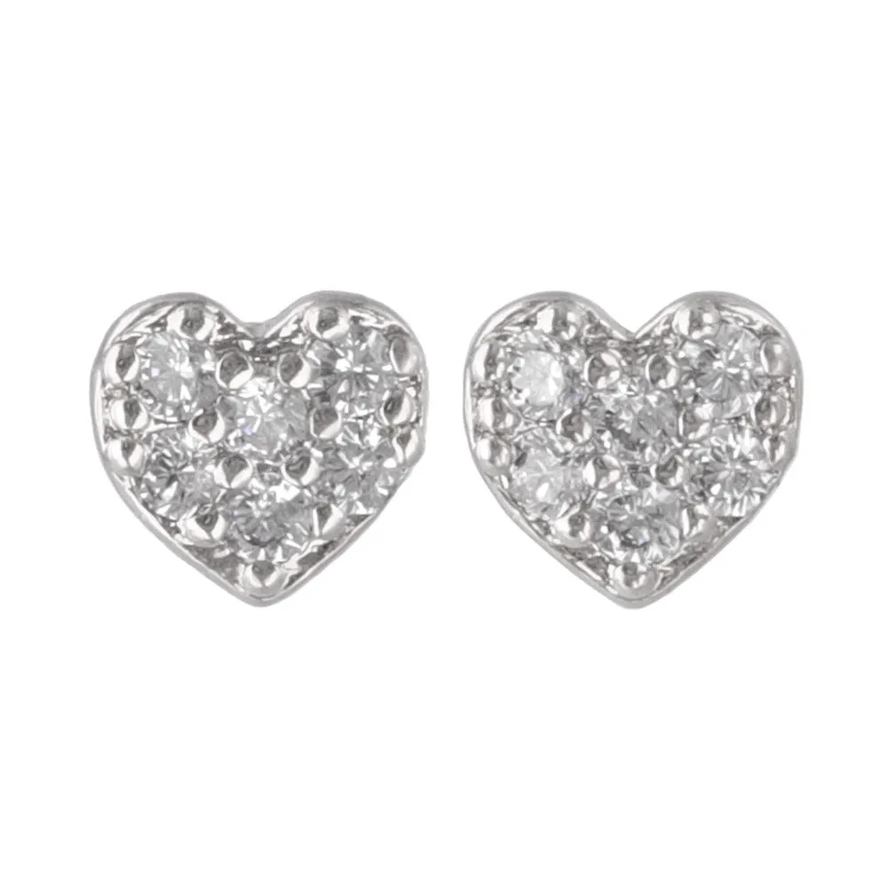 925 Silver Pave Heart Studs