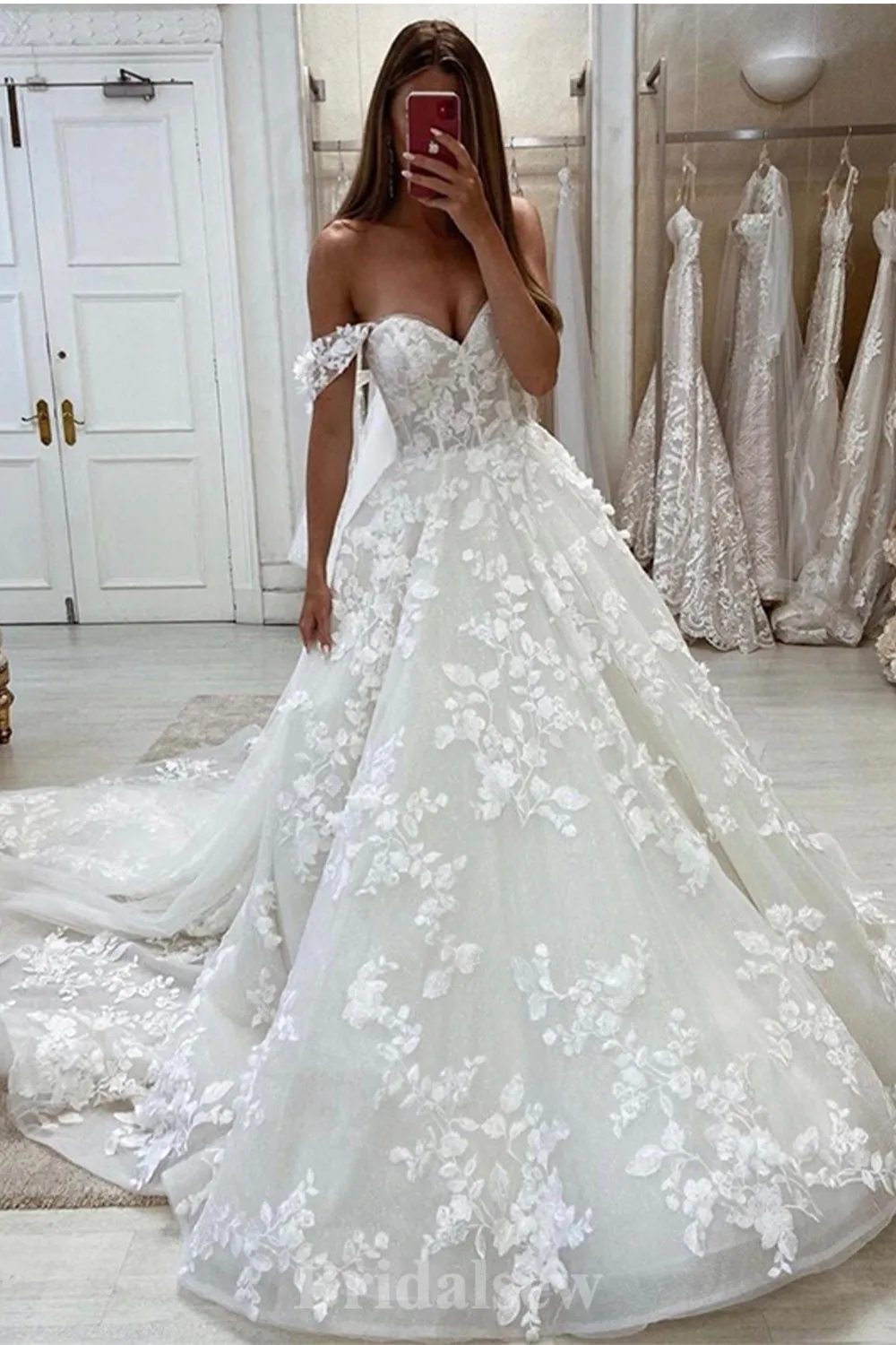 A-line Off the Shoulder Lace Beach Vintage Long Wedding Dresses, Bridal Gown WD353