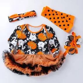 Adorable Black Pumpkin Long Sleeve Baby Dress & Shoes Set - High Quality Cotton Romper for Toddlers (Size: 80)