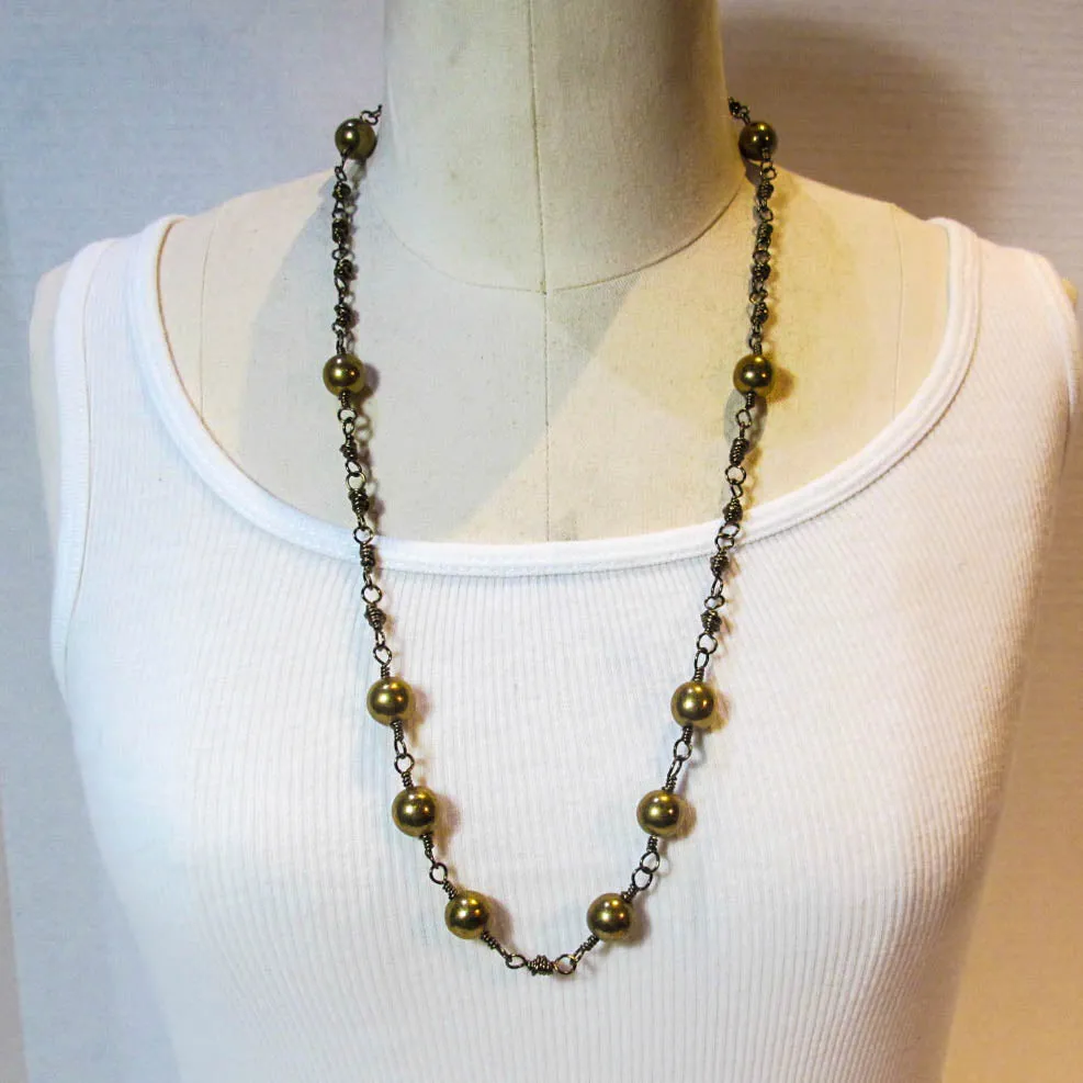 Antique Copper Bead & Wire-Wrapped Necklace