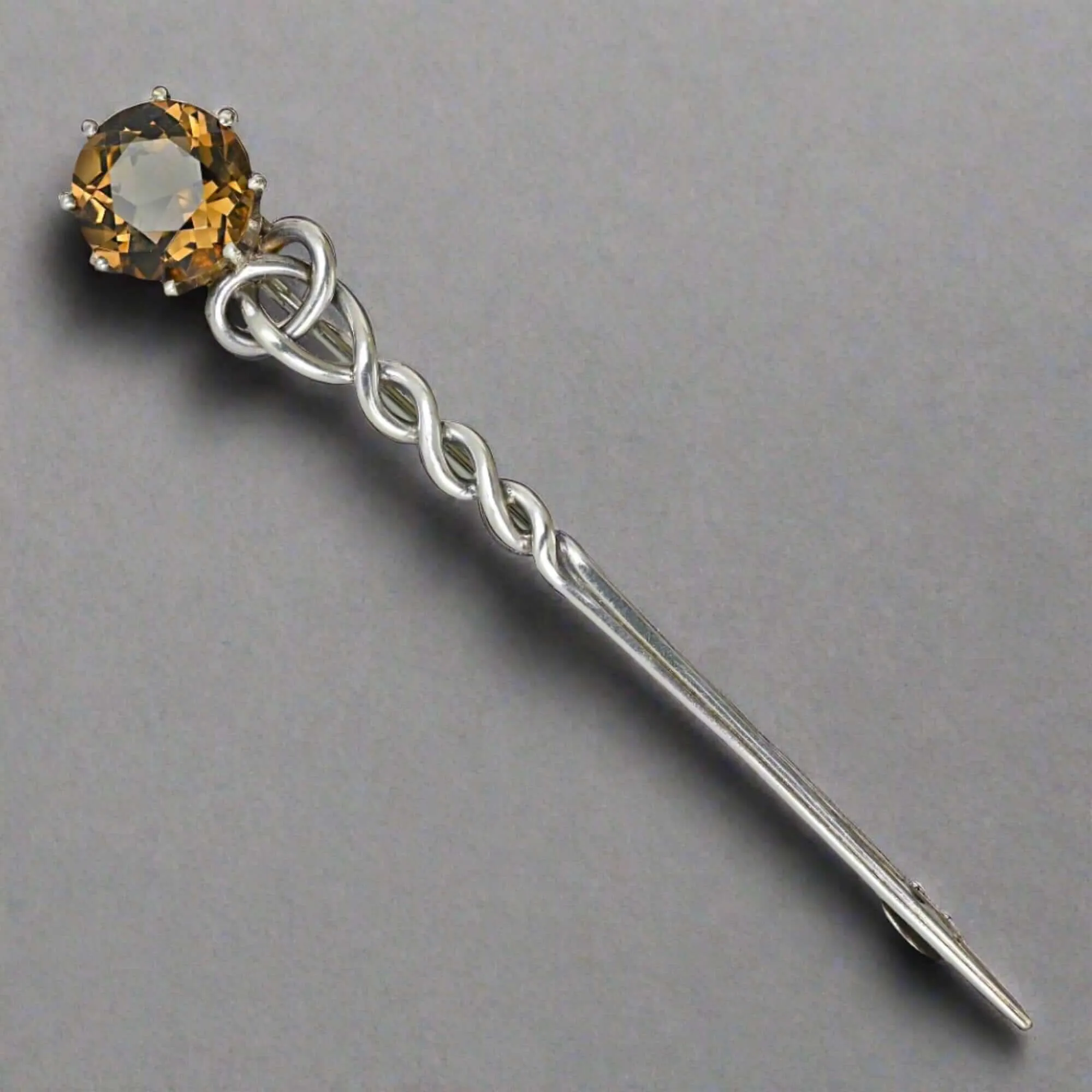 Antique Silver Celtic Comet Cairngorm Citrine Brooch