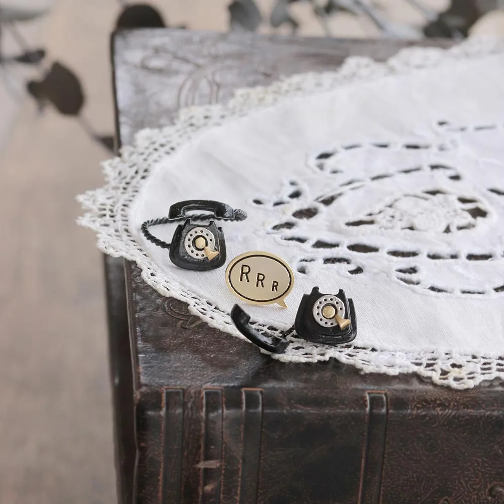 Black Rotary Phone Asymmetrical Earrings