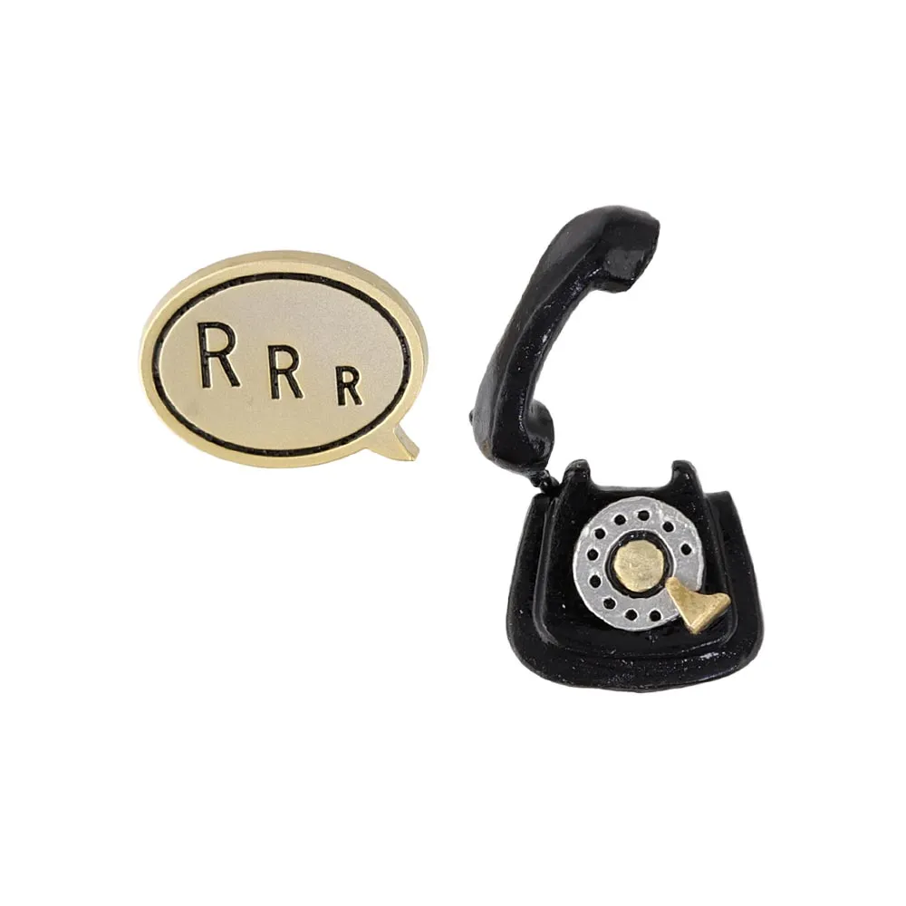 Black Rotary Phone Asymmetrical Earrings