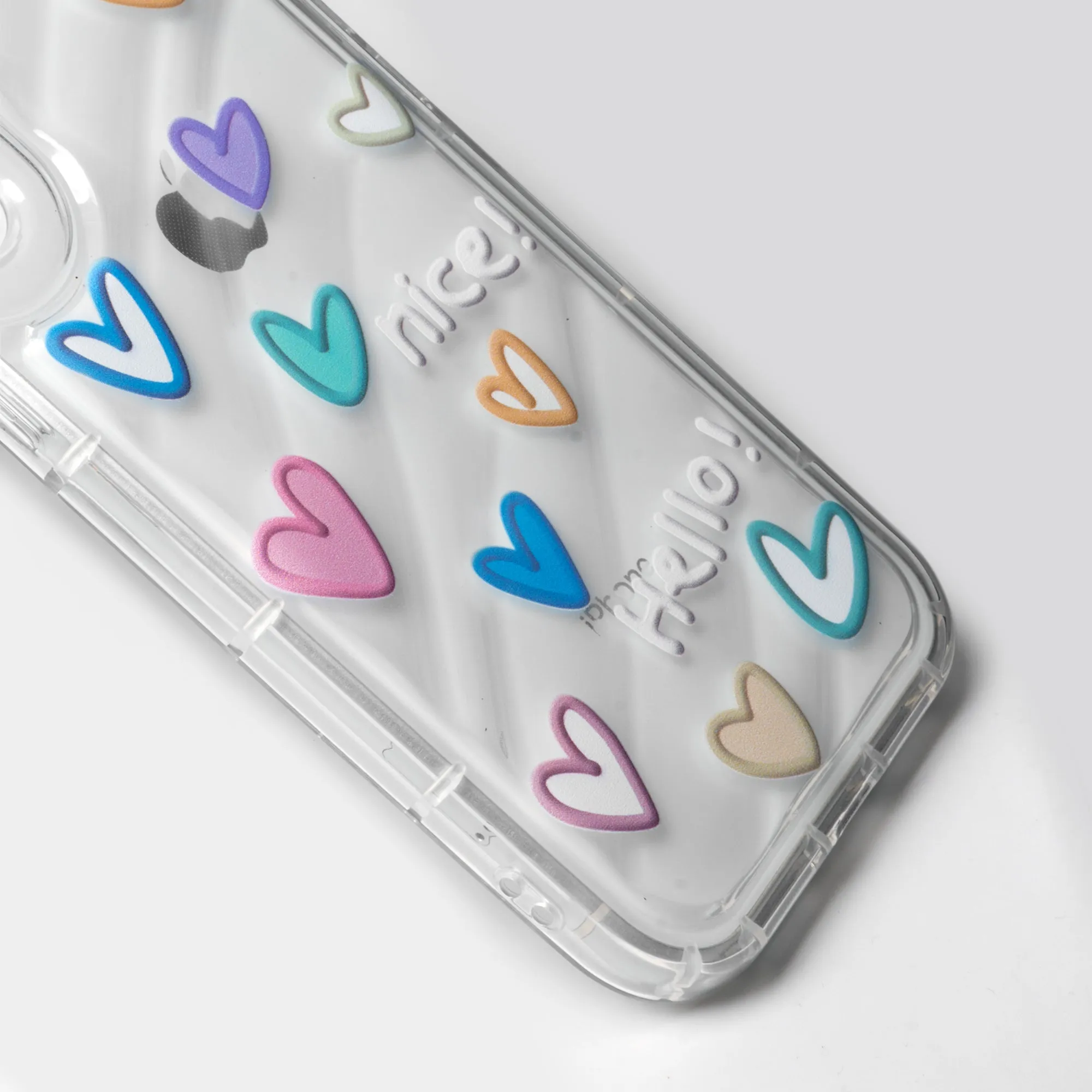 Colorful Hearts Printed Transparent Back Cover for Apple iPhone 15 Pro Max