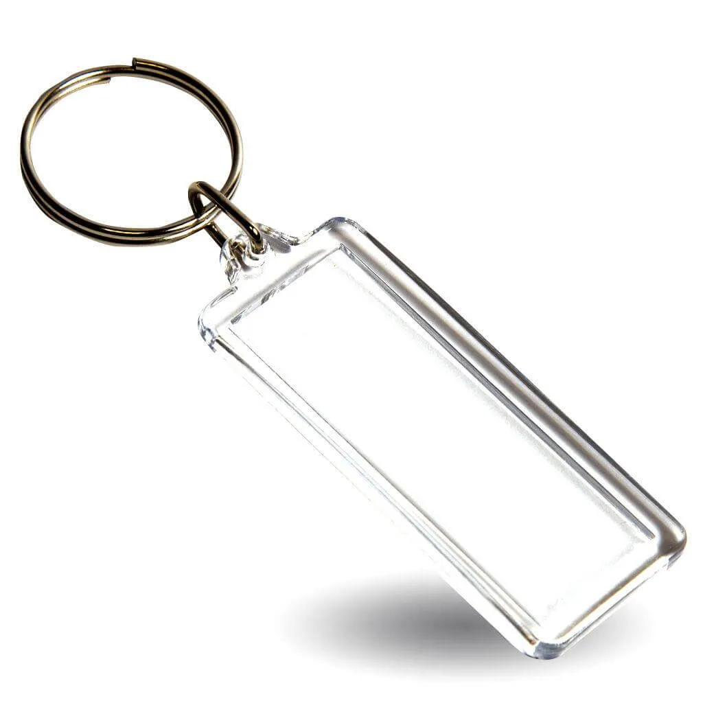 CR-18 Rectangular Blank Plastic Photo Insert Keyring - 50 x 18mm - Pack of 50