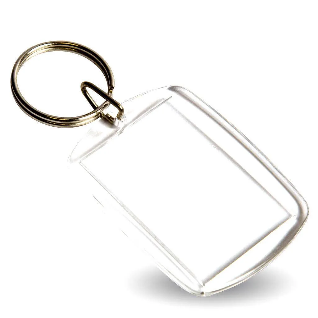 CR-30 Rectangular Blank Plastic Photo Insert Keyring - 40 x 30mm - Pack of 50