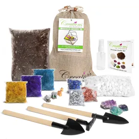 Creations by Nathalie DIY Terrarium Starter Kit - Includes Soil, Moss, Pebbles, Healing Crystal, Tools, Terrarium Supplies, DIY Terrarium Kit for Adults & Kids - Handcrafted in USA