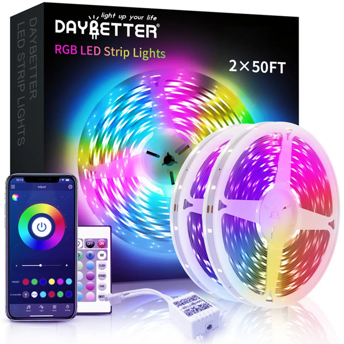 DAYBETTER Led Strip Lights, 100ft Light Strips with App Control Remote,5050 RGB Led Lights for Bedroom, Music Sync Color Changing Lights for Room Party - Walmart.com