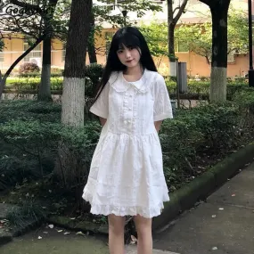 Dresses Women Peter Pan Collar Japanese Style Sweetie Ladies Summer White Mini Dress Basic Prevalent Student Tender Streetwear Leisure