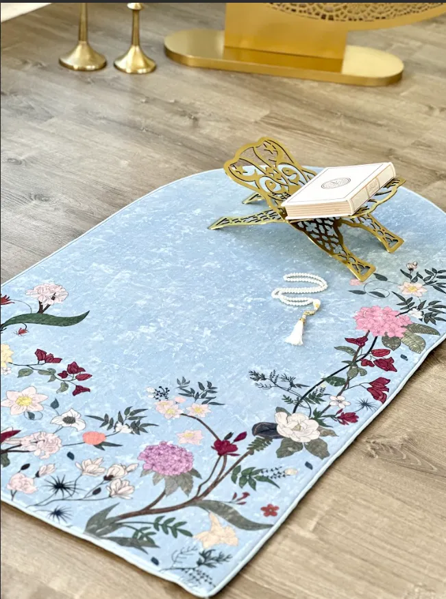 Floral crushed ice velvet Anti-Slip Prayer mats with carrying case