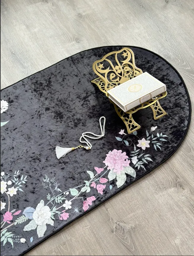 Floral crushed ice velvet Anti-Slip Prayer mats with carrying case