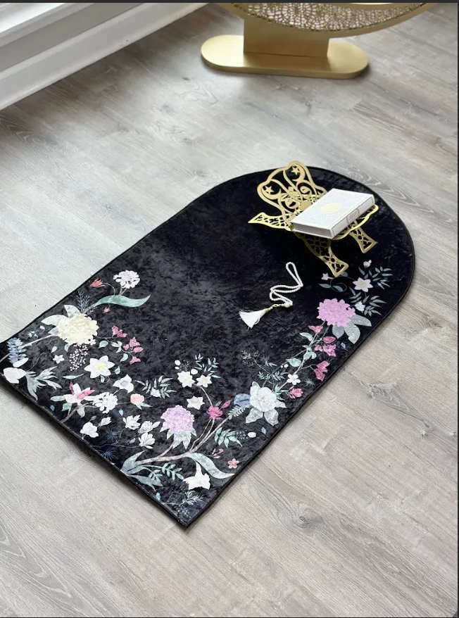 Floral crushed ice velvet Anti-Slip Prayer mats with carrying case