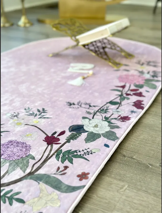 Floral crushed ice velvet Anti-Slip Prayer mats with carrying case