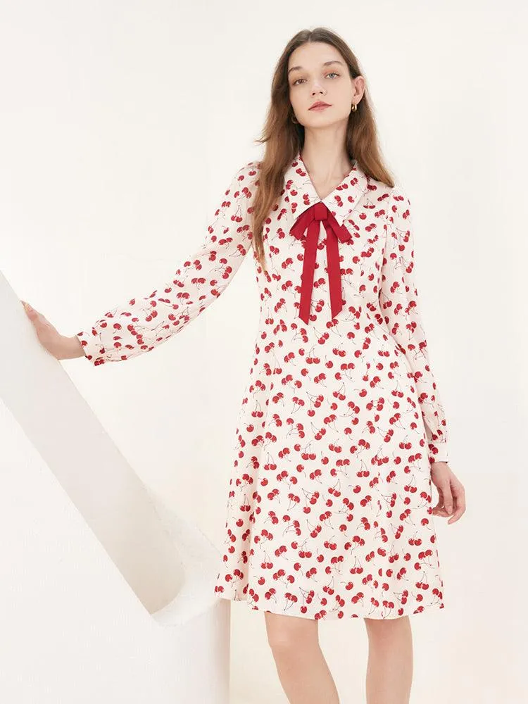 Floral Lapel Detachable Bowknot Dress