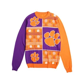 FOCO Clemson Tigers NCAA Mens Busy Block Snowfall Sweater - L