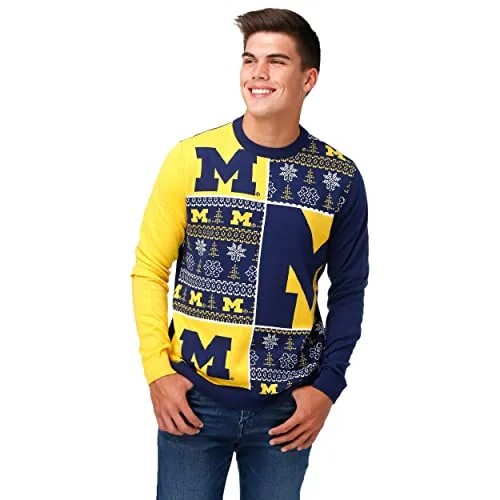 FOCO Michigan Wolverines NCAA Mens Busy Block Snowfall Sweater - L