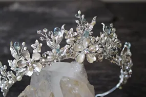 GENEVIEVE Tiara with Genuine Aquamarine and Blue Topaz Gemstone Briolettes