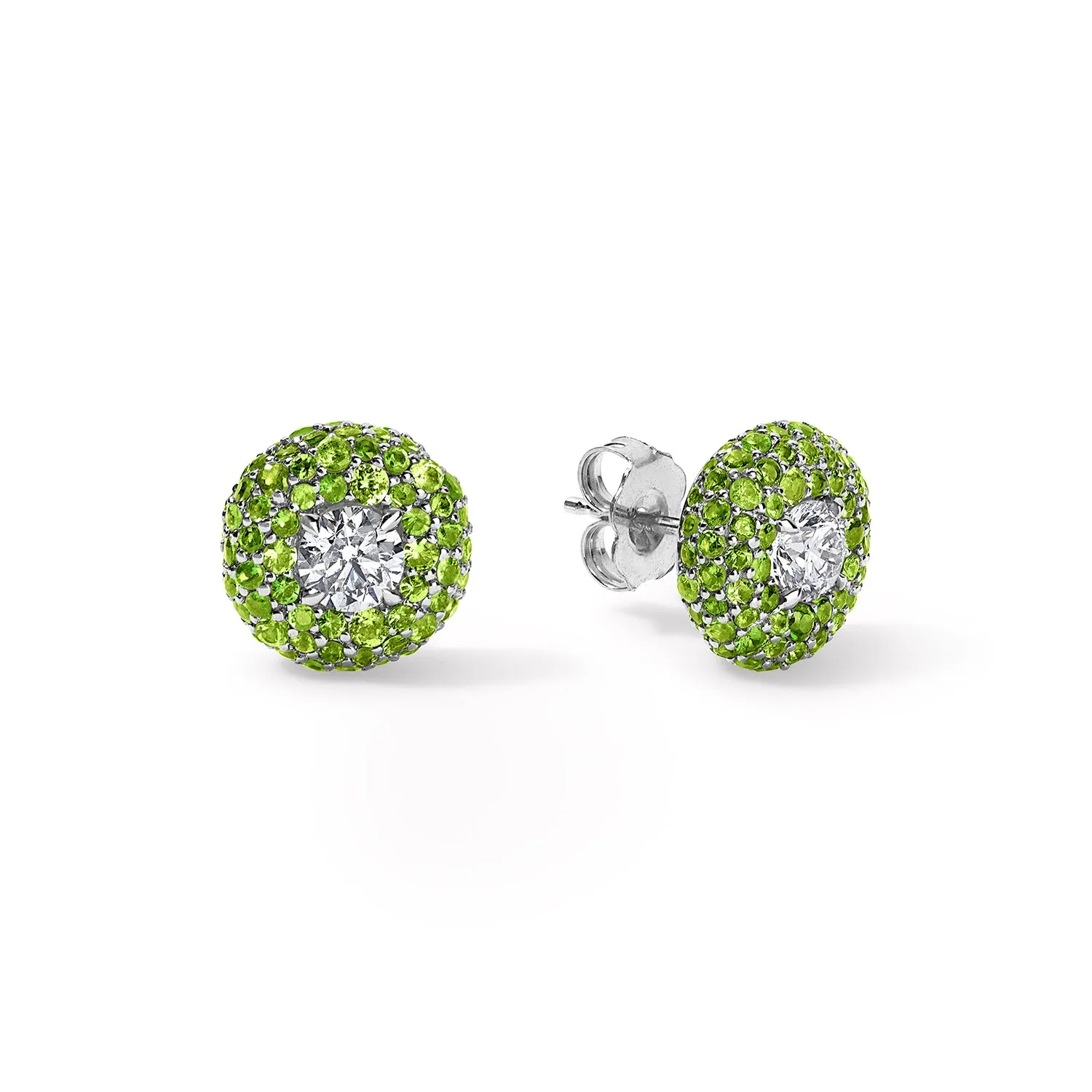 Green Tsavorite and Diamond Donut Studs