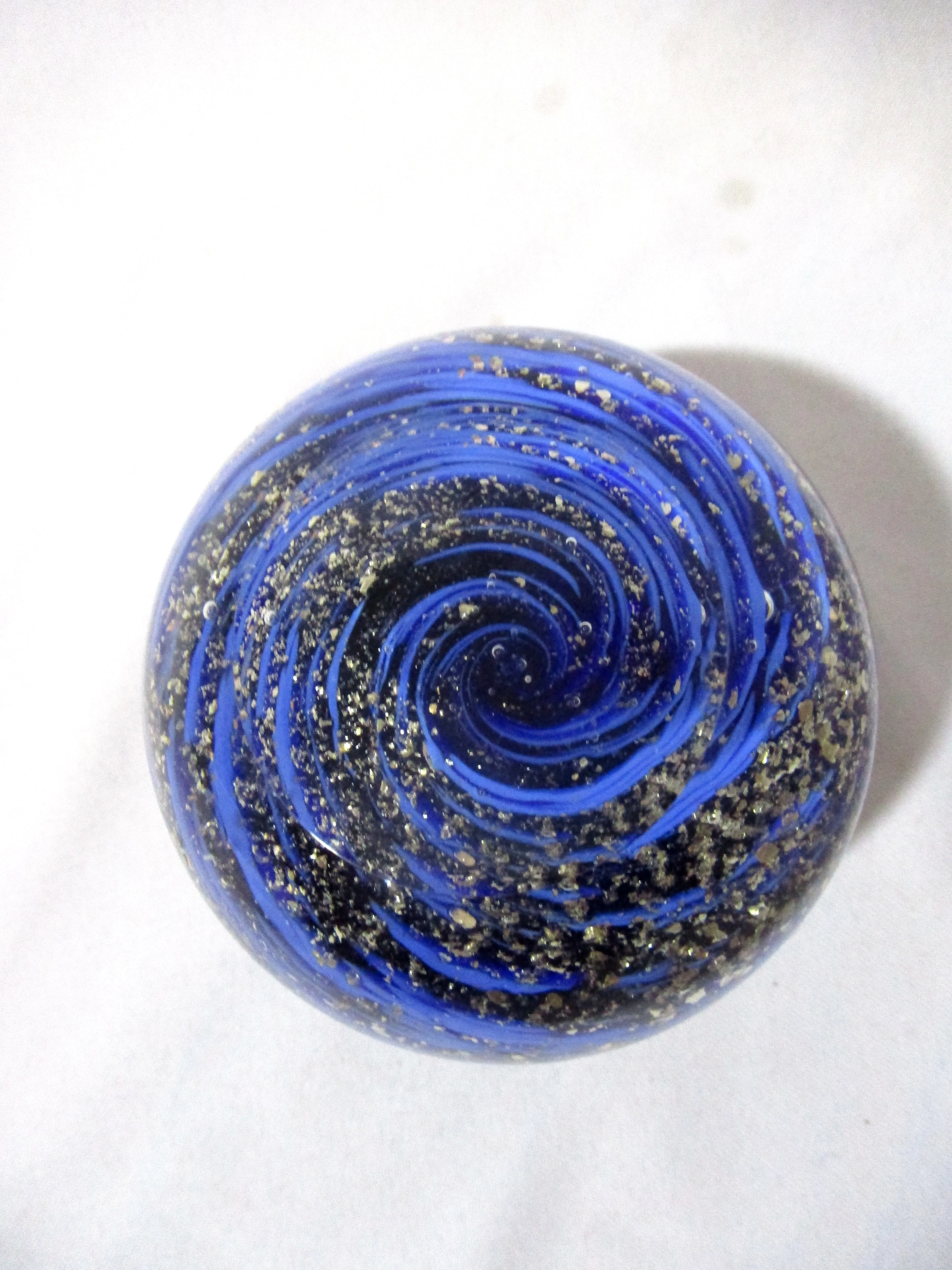 Handmade STORM Whirling Studio Art Glass Paperweight GLOBE Vintage BLUE GOLD