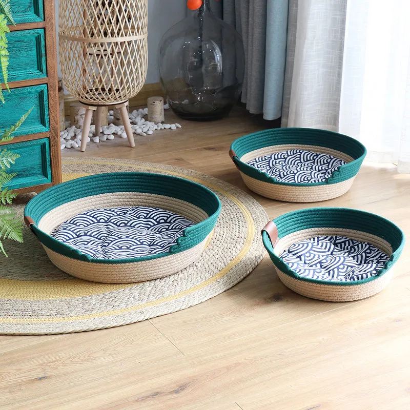 Handwoven Fabric Cat Basket