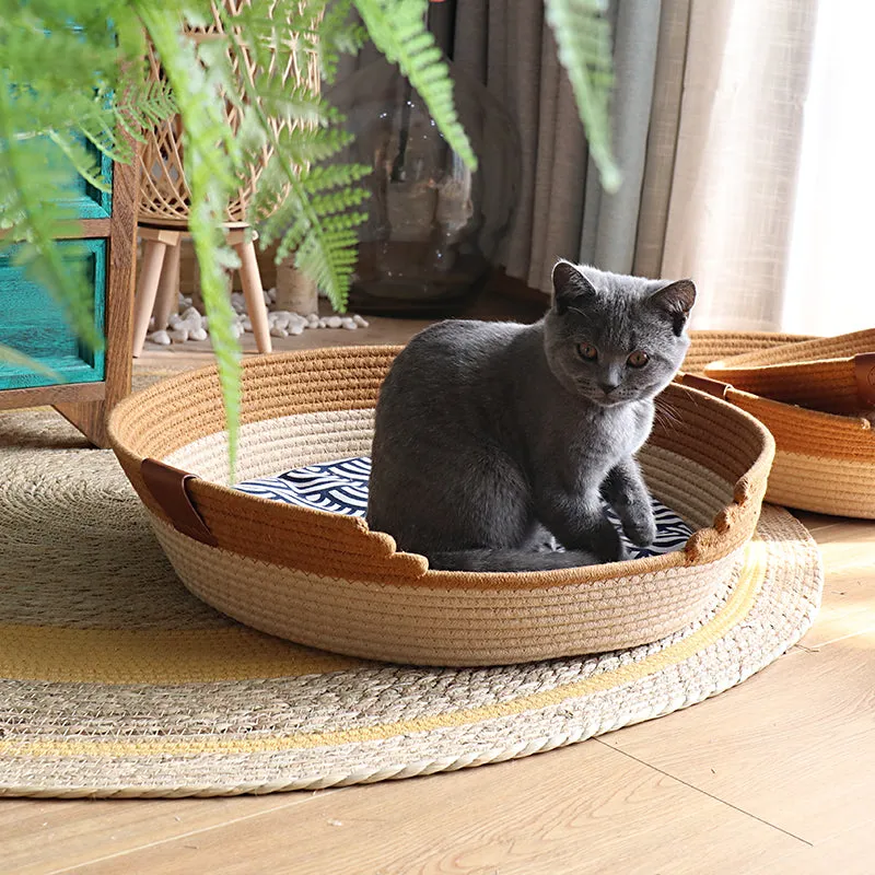 Handwoven Fabric Cat Basket