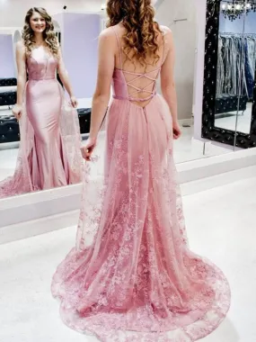 High Fahsion Lace Long Prom Dresses, Popular Mermaid 2020 Prom Dresses