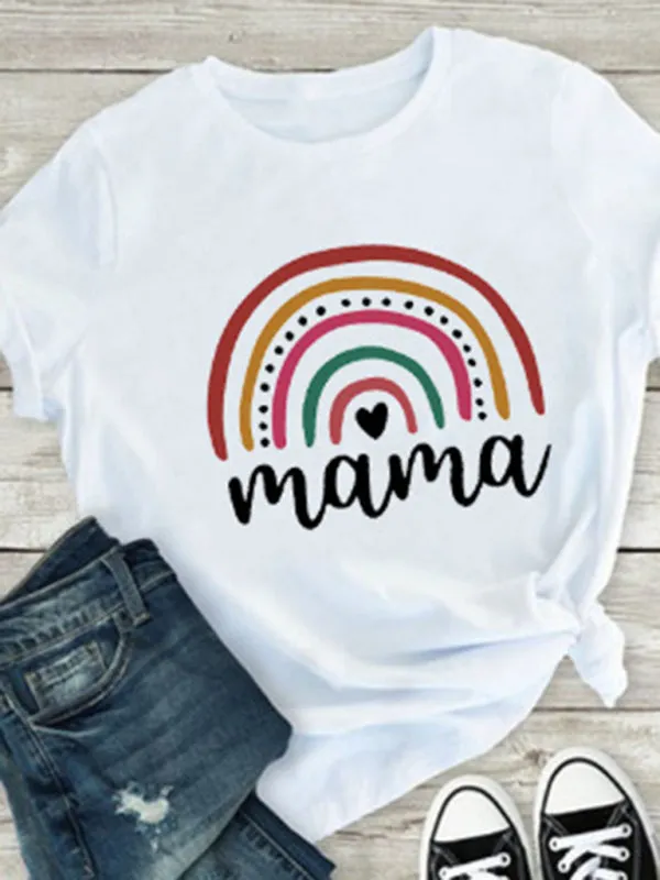 New Rainbow Mama and Mini Family printed short-sleeved T-shirt (Adult Top)