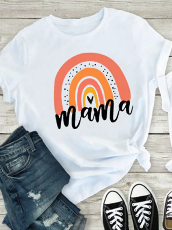 New Rainbow Mama and Mini Family printed short-sleeved T-shirt (Adult Top)