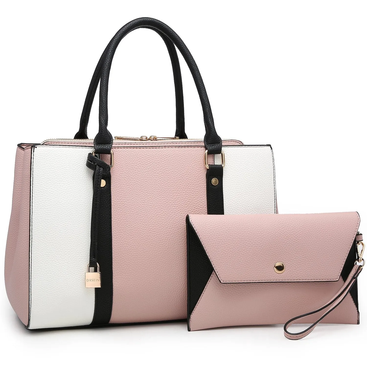 Padlock Two-Tone Satchel with Matching Wristlet