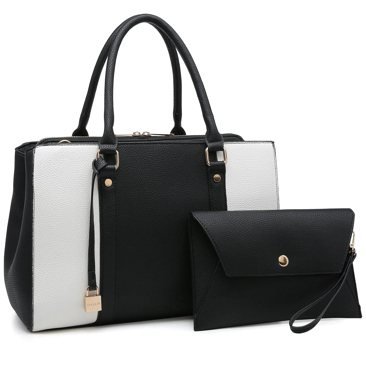 Padlock Two-Tone Satchel with Matching Wristlet