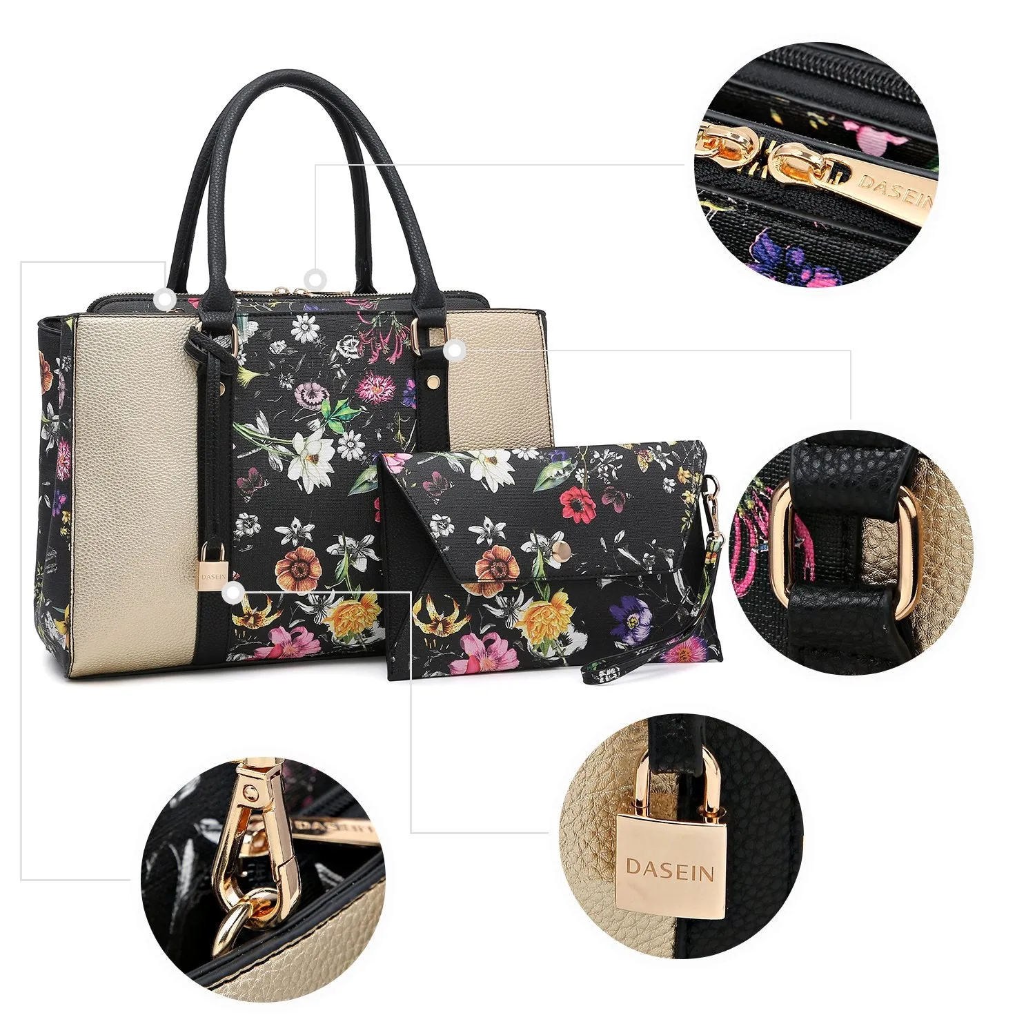 Padlock Two-Tone Satchel with Matching Wristlet