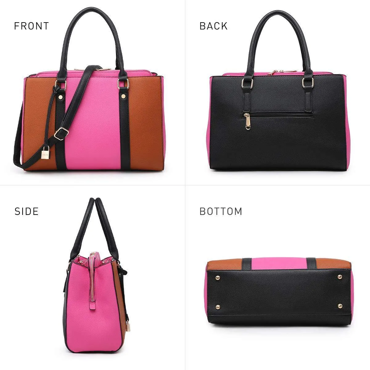 Padlock Two-Tone Satchel with Matching Wristlet