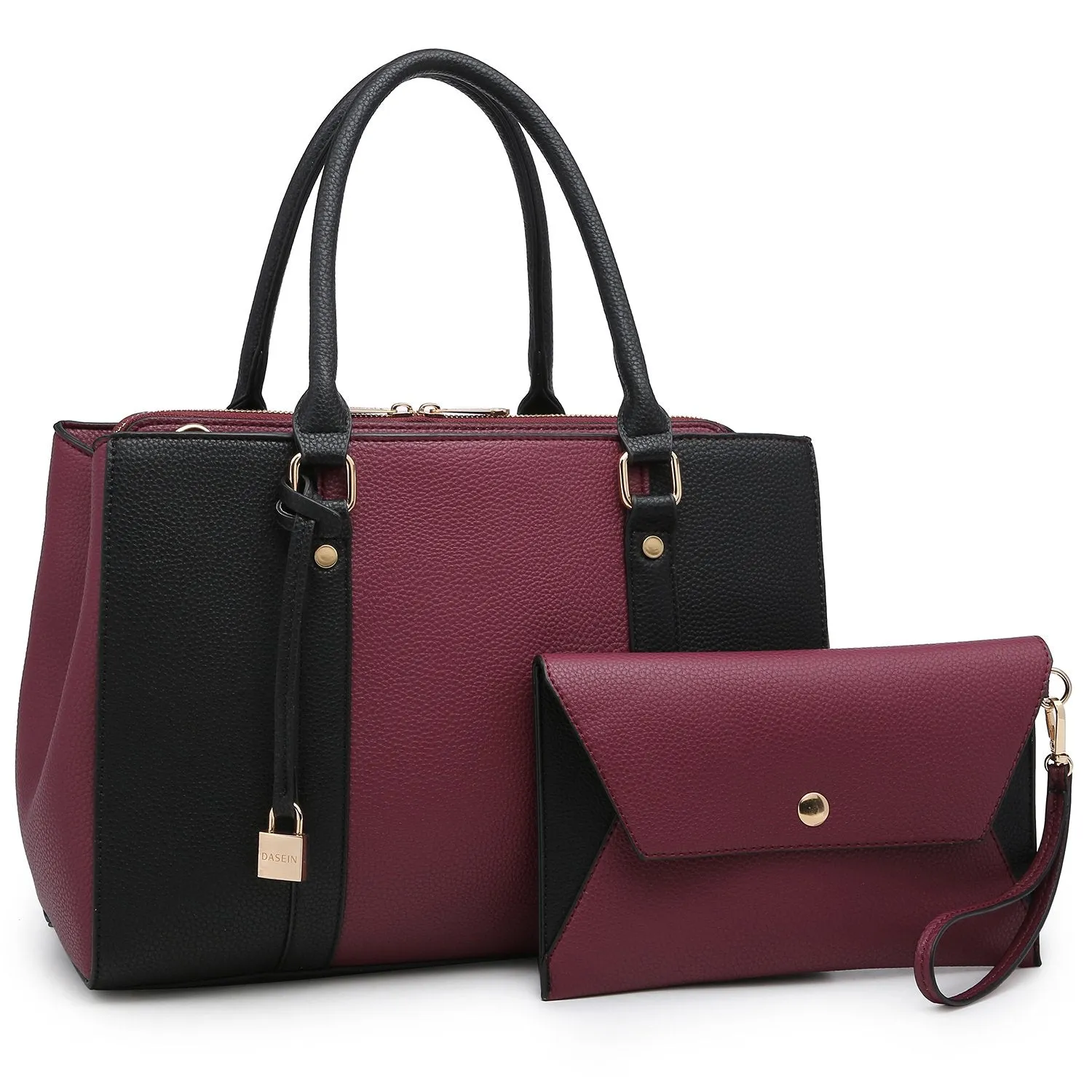 Padlock Two-Tone Satchel with Matching Wristlet