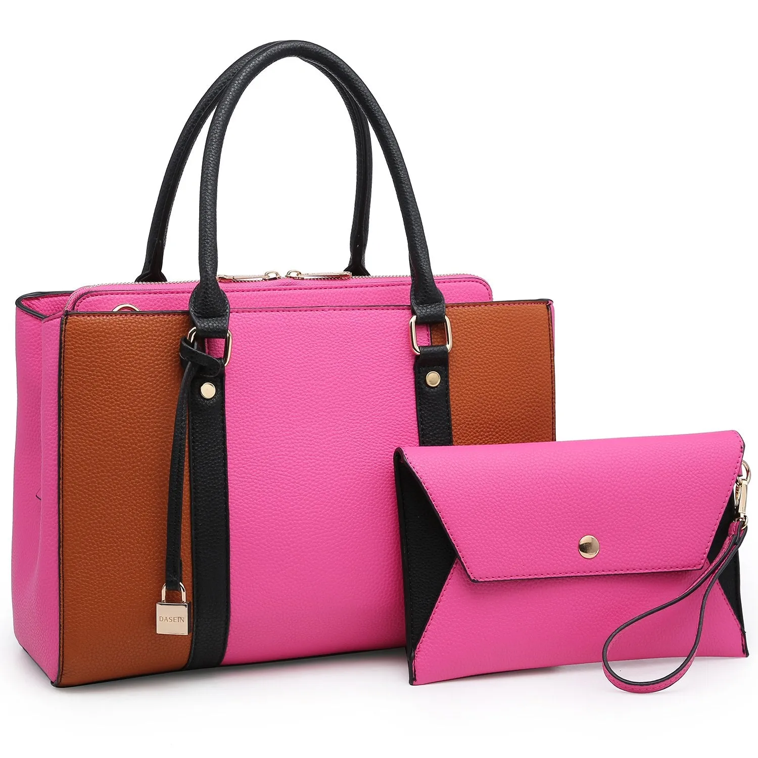 Padlock Two-Tone Satchel with Matching Wristlet