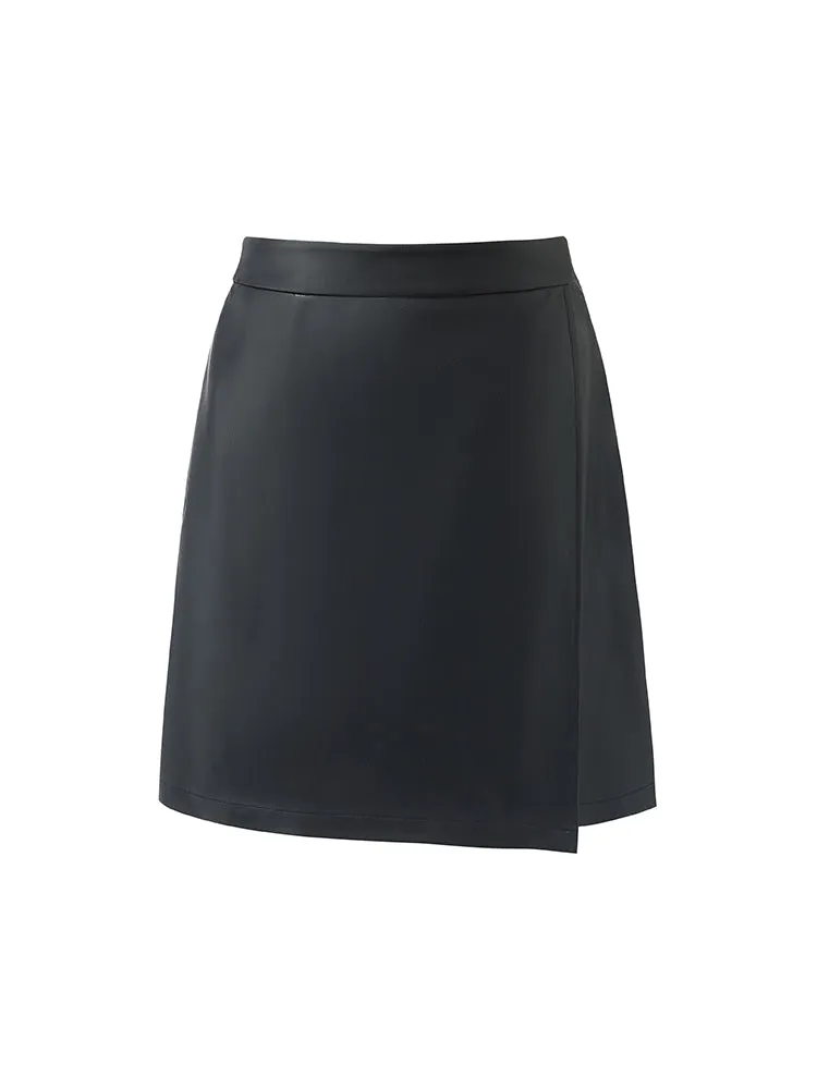 PU Leather A-Line Women Mini Skirt