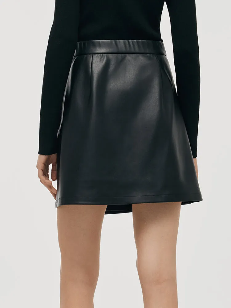 PU Leather A-Line Women Mini Skirt