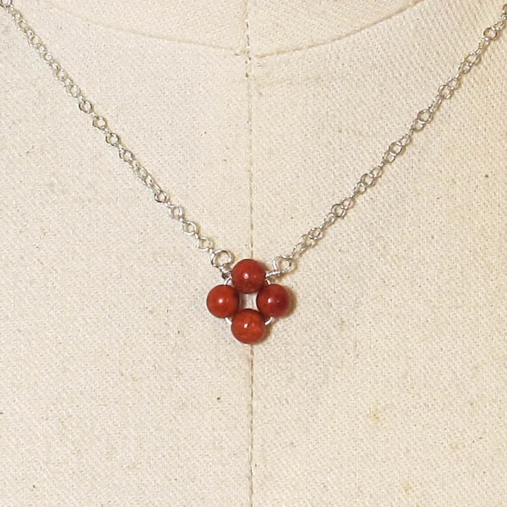 Red Jasper Tiny, 4-Leaf Clover Gemstone Necklace