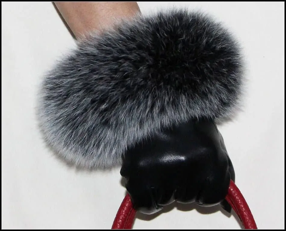 Sheepskin Fox Fur Gloves Women | Genuine Leather | Fashionable Wrist Length | Warm & Beautiful